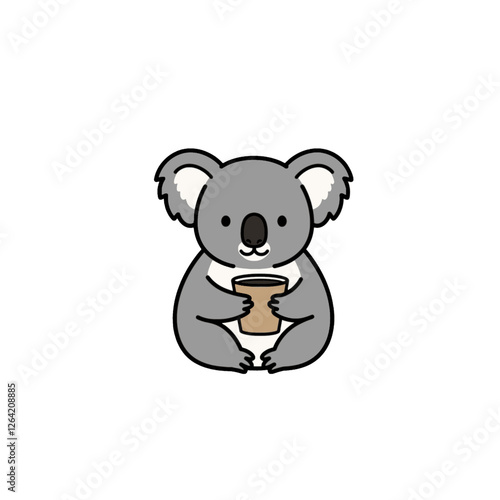 Photography Cute Koala Bear Cartoon Holding a Coffee Cup in a Relaxing Posture