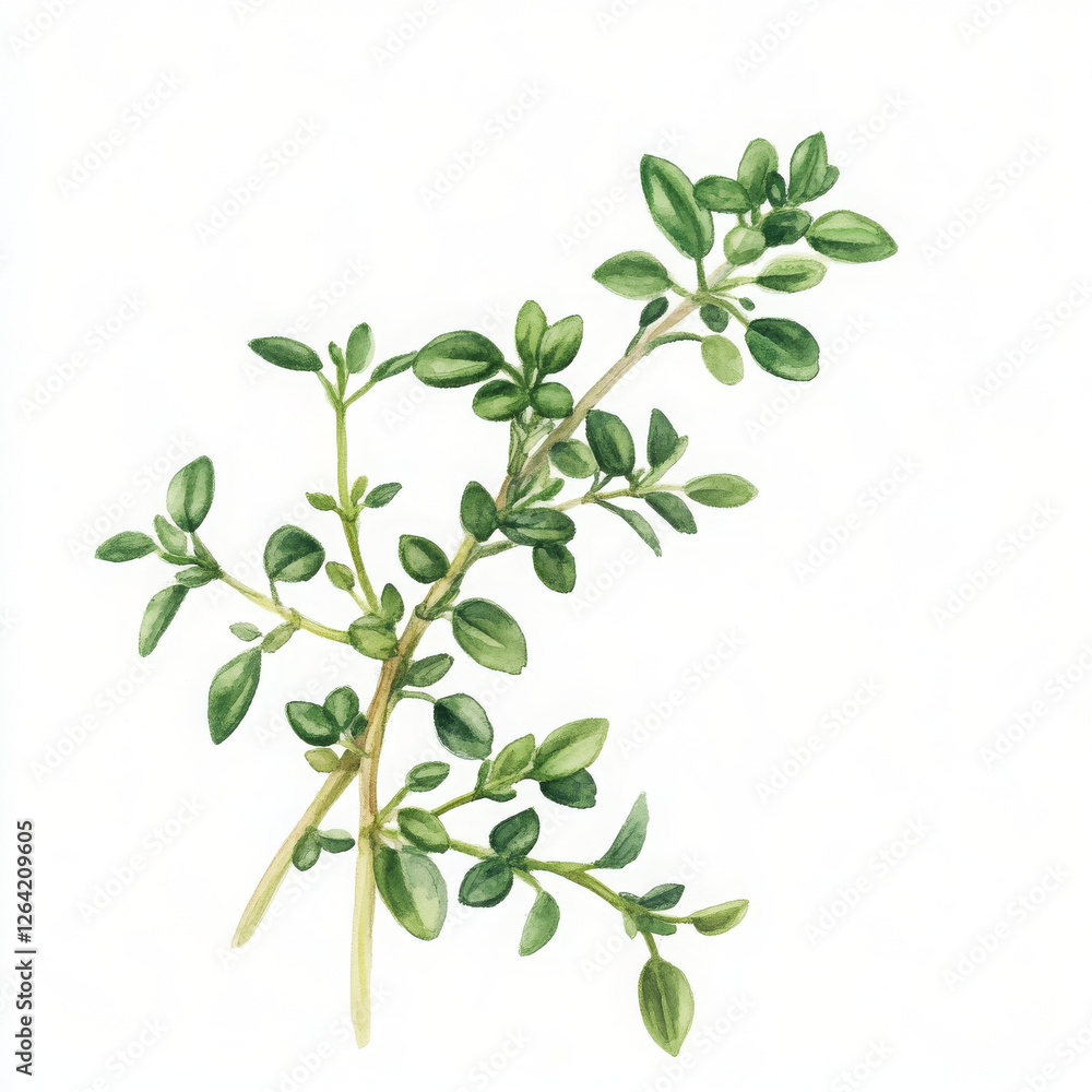 Watercolor Thyme illustration conveys fresh, vibrant, herbal feeling Watercolor Thyme illustration conveys fresh, vibrant, herbal feeling