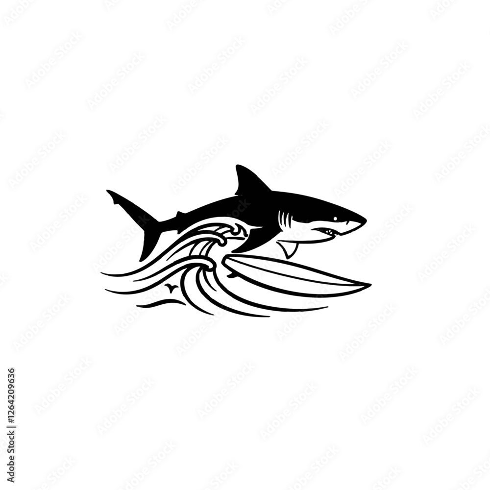 Shark Illustration with Waves Symbolizing Strength and the Ocean Shark Illustration with Waves Symbolizing Strength and the Ocean