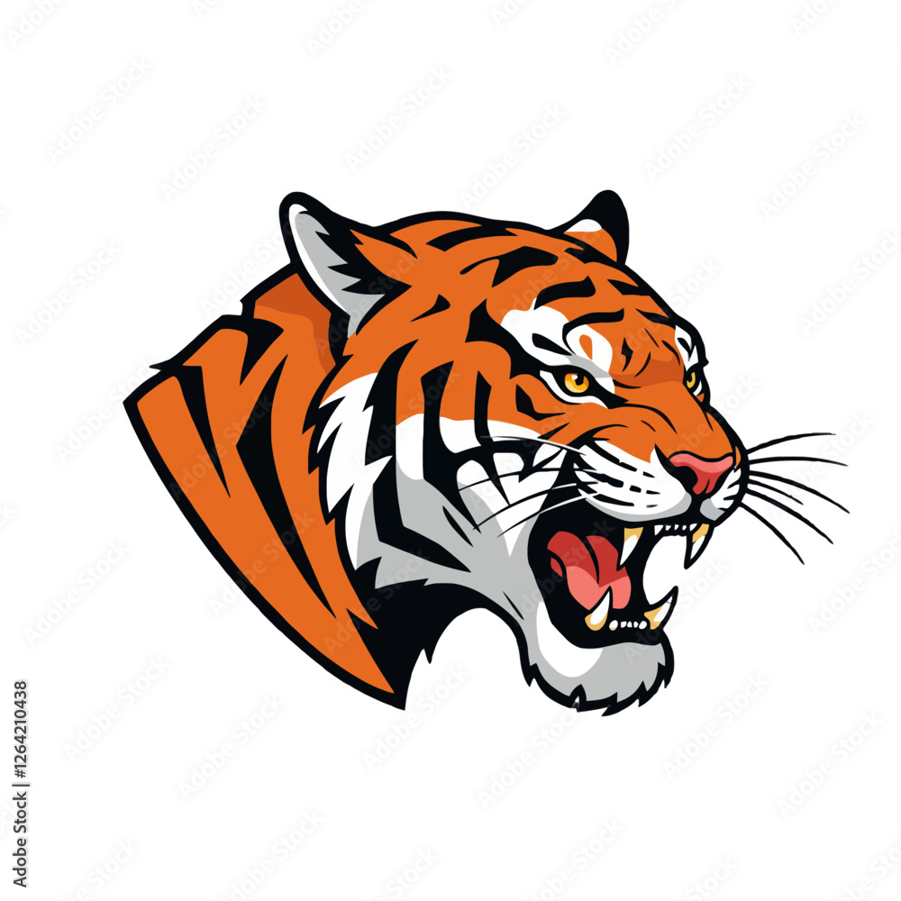 Fototapeta premium Fierce Tiger Head Logo with Vibrant Stripes and Dynamic Appearance