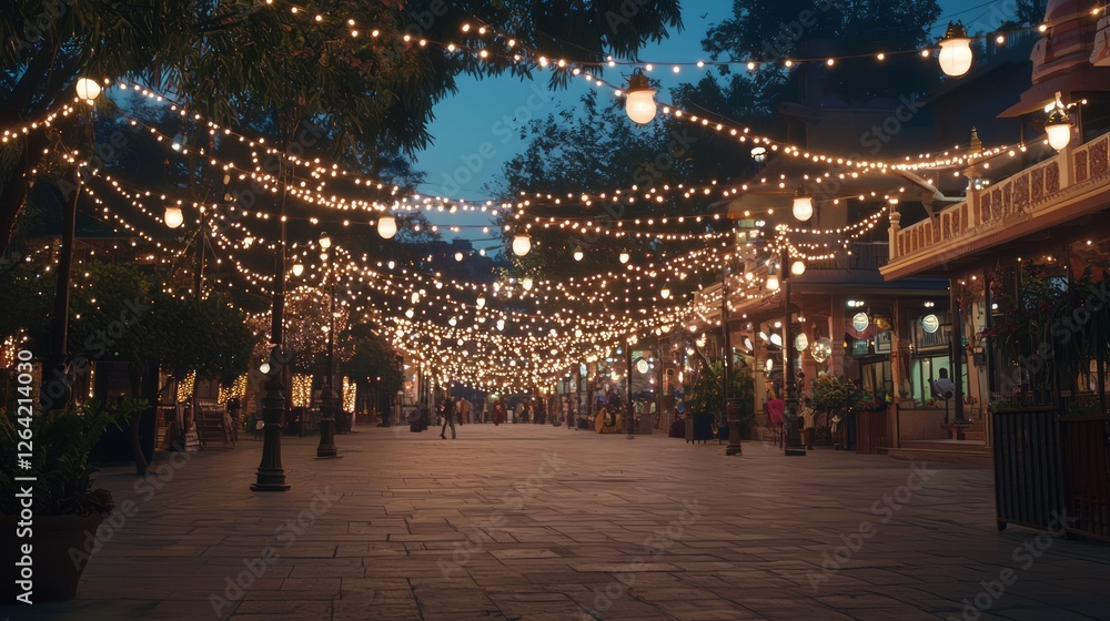 Naklejka premium Festive Community Celebration Under Twinkling String Lights