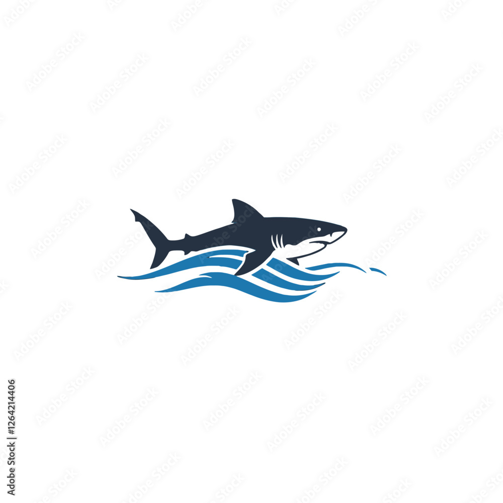 Illustration of A Shark Swimming in Ocean Waves with Dynamic Movement Illustration of A Shark Swimming in Ocean Waves with Dynamic Movement