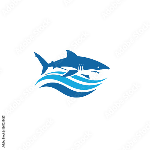 Blue Shark Illustration Above Waves Depicting Ocean Wildlife and Sea Life