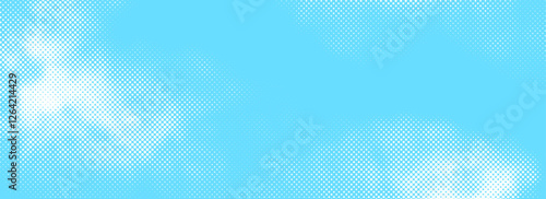 Dotted comic cloud background. White halftone clouds in sky. Pop art heaven wallpaper for banner, brochure, collage, poster, leaflet. Pixelated smoke, smog or fog texture. Vector backdrop