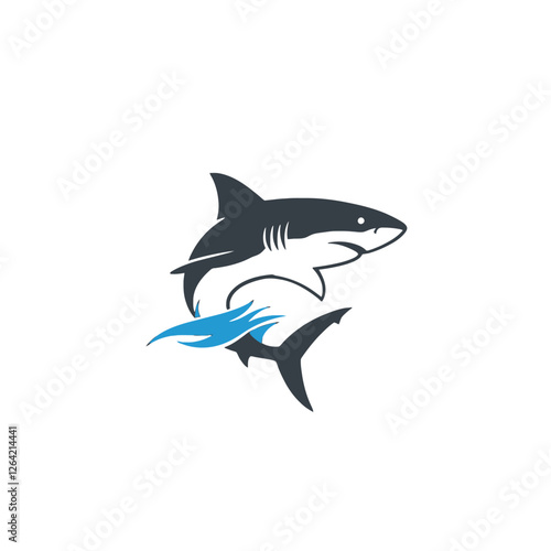 Stylized Shark Logo Design Featuring Flowing Elements and Dynamic Movement