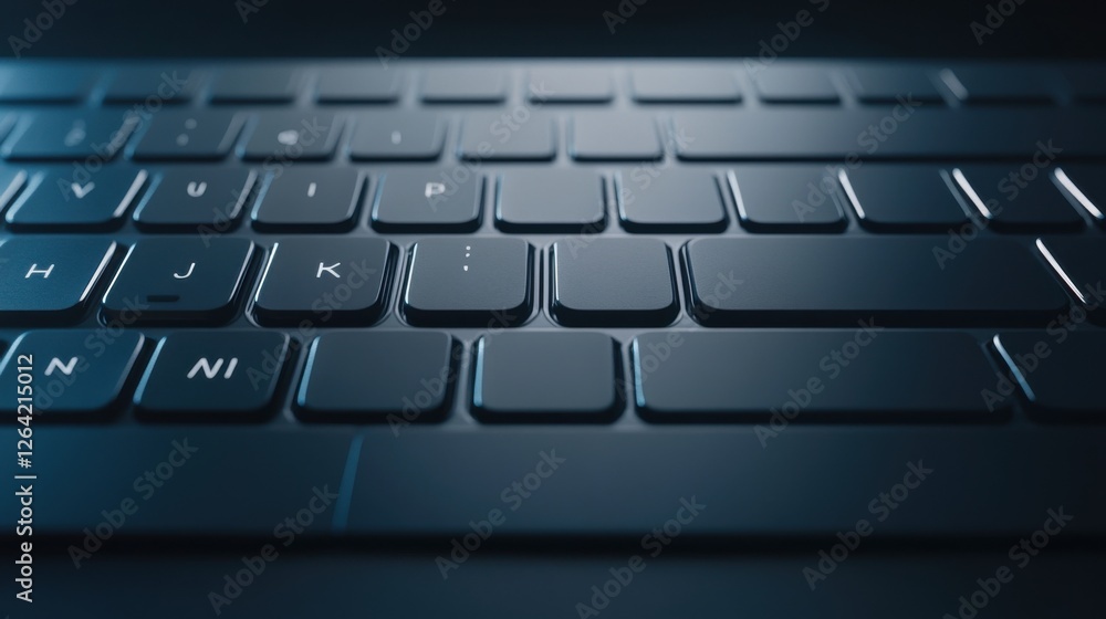 Close-Up View of Modern Laptop Keyboard with Illuminated Keys Highlighted Against Dark Background Close-Up View of Modern Laptop Keyboard with Illuminated Keys Highlighted Against Dark Background