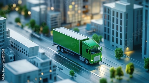 Sustainable e-commerce logistics with electric delivery vans and green warehouses. - photo