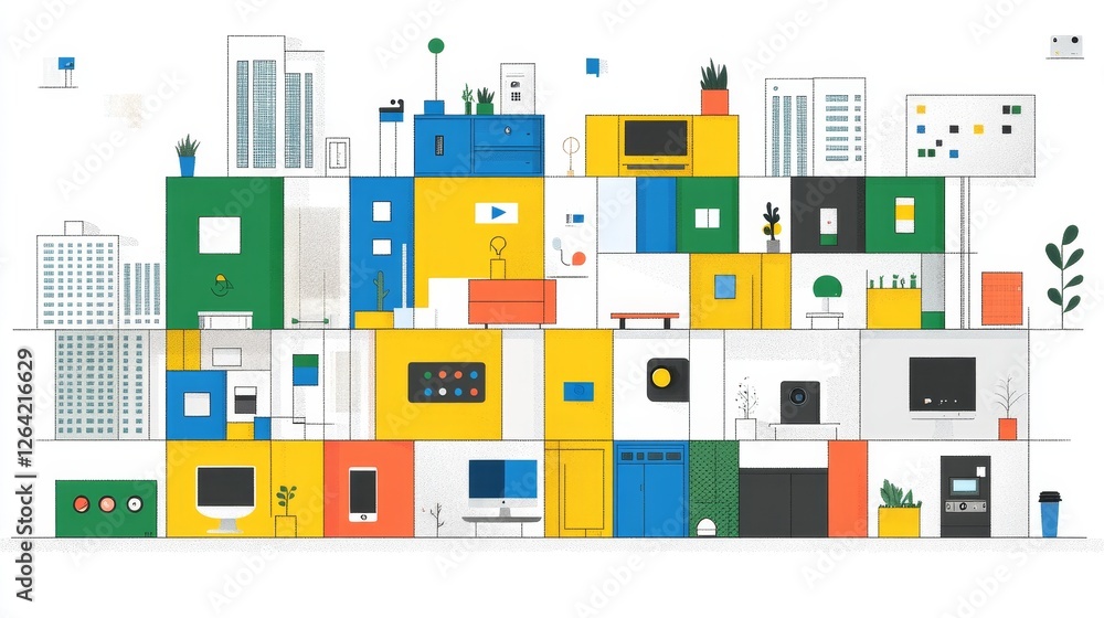 Abstract Digital Cityscape With Geometric Shapes And Modern Architecture Style Showing Creativity And Imagination Abstract Digital Cityscape With Geometric Shapes And Modern Architecture Style Showing Creativity And Imagination