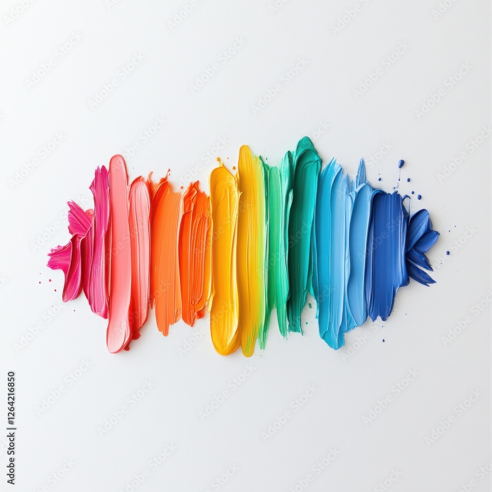 Fototapeta premium Vivid Color Palette of Freshly Applied Oil Paints in a Spectrum from Pink to Blue on White Background