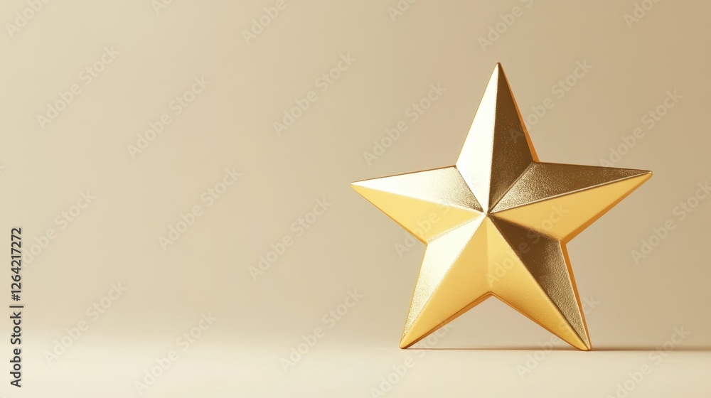 Fototapeta premium Glowing Golden Three-Dimensional Star of Excellence on Clean Background