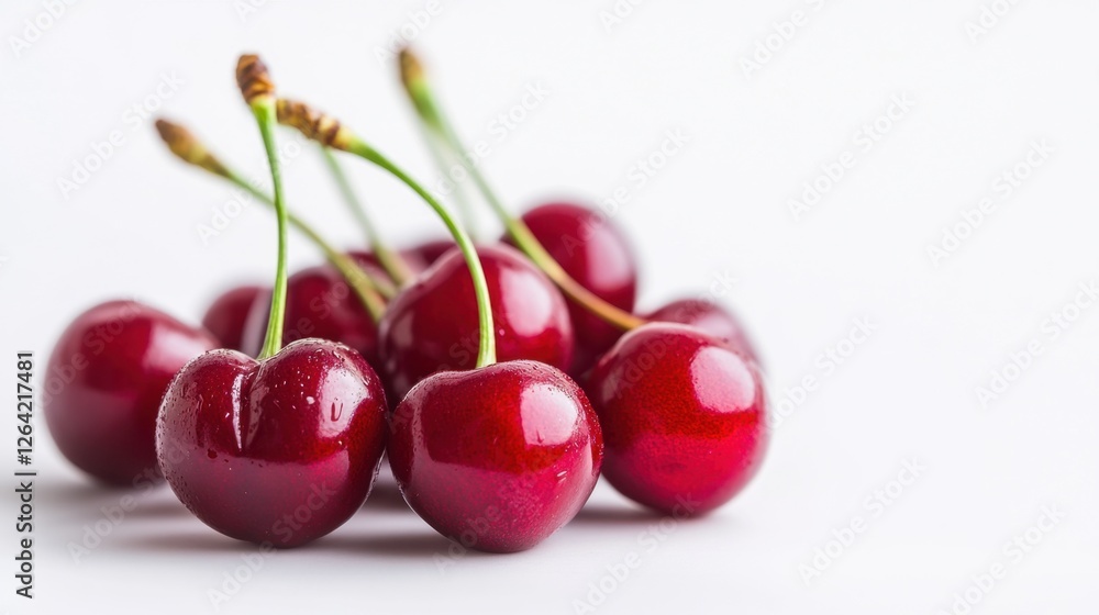 Crisp Red Cherries on White Background: Symbol of Fresh Produce, Healthy Eating & Vibrant Food Presentation Crisp Red Cherries on White Background: Symbol of Fresh Produce, Healthy Eating & Vibrant Food Presentation