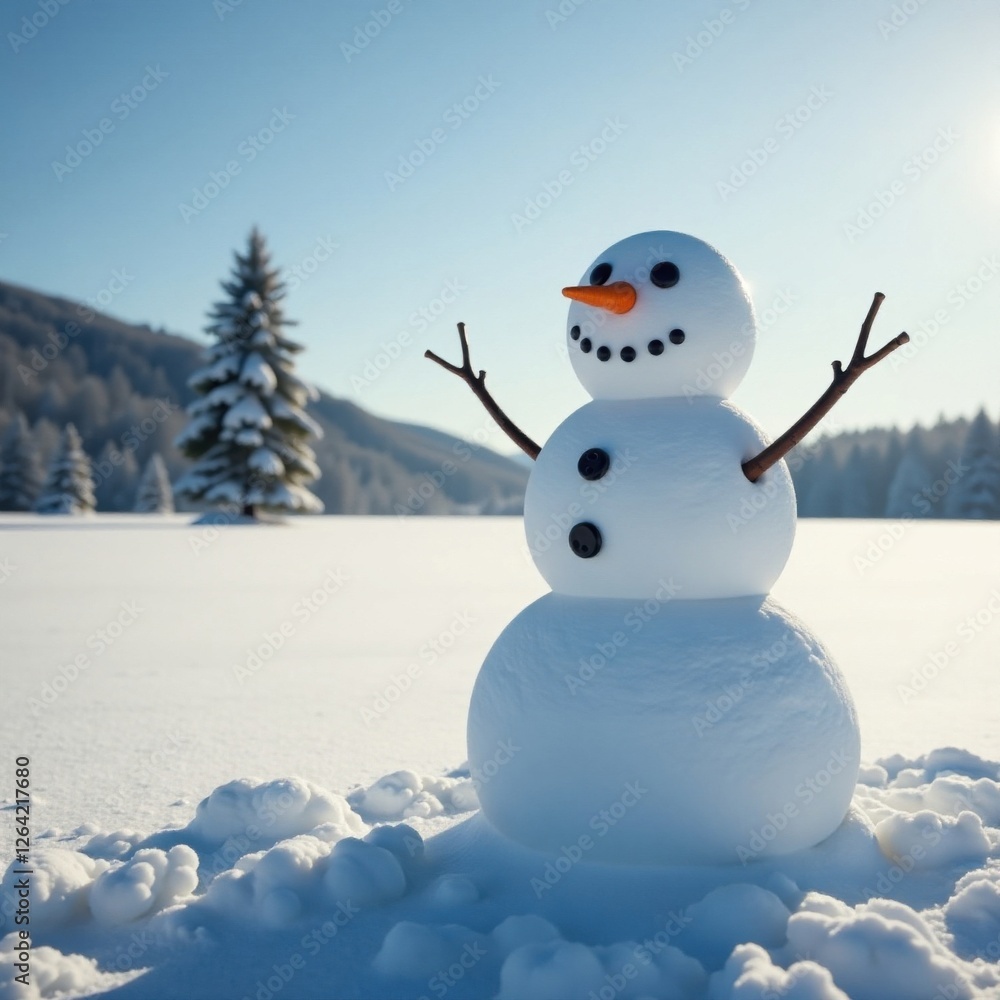 Snowman standing in a vast white expanse of untouched snow, peaceful, frozen wilderness, winter scenery snowman alone snowy landscape Snowman standing in a vast white expanse of untouched snow, peaceful, frozen wilderness, winter scenery snowman alone snowy landscape