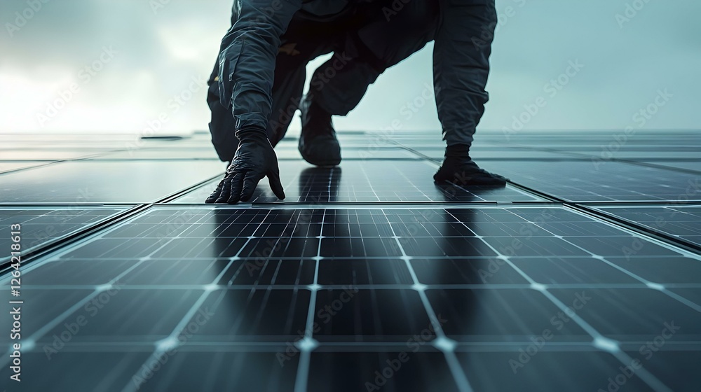 Obraz premium electrician installing solar panels