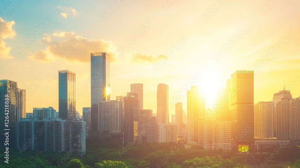 Fototapeta premium Inspiring Futuristic Cityscape with Sunlight and Urban Energy