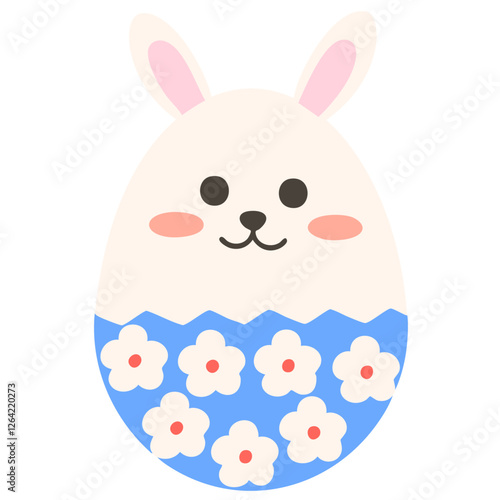 花柄の白と青色のイースターエッグ（線なし）