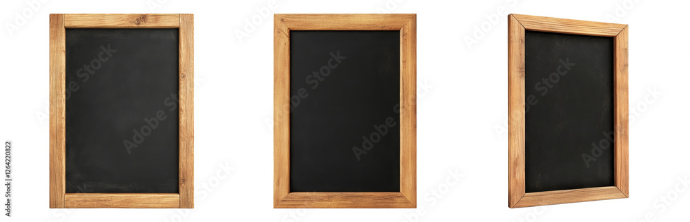 Three Wooden Frames with Blank Chalkboard Surfaces Isolated on transparent background Three Wooden Frames with Blank Chalkboard Surfaces Isolated on transparent background