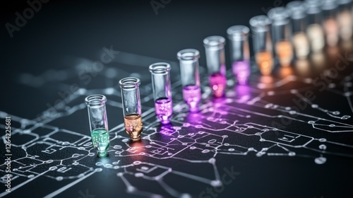 Wallpaper Mural Colorful Liquids in Test Tubes on Circuit Board   Science Research Torontodigital.ca