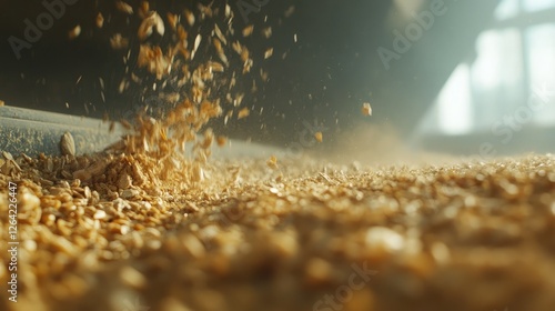 A close-up of a feed mill on the farm, where grains are processed and mixed to create balanced poultry diets.