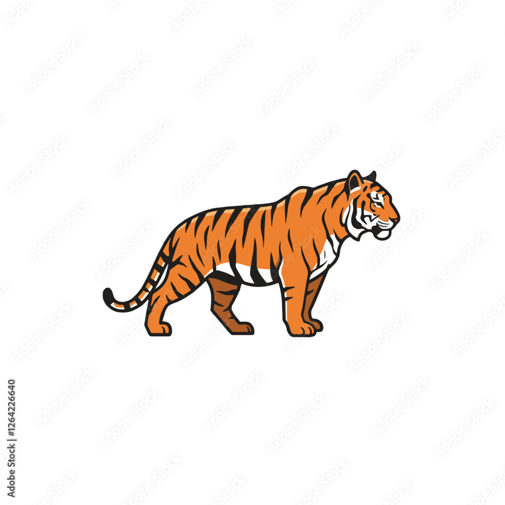 Obraz premium Detailed Illustration of a Bengal Tiger Facing Sideways on White Background
