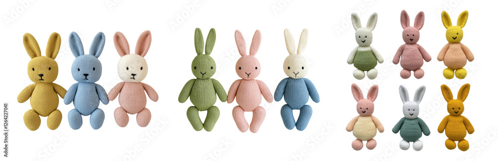 Obraz premium Cute Soft Toy Bunny Dolls in Various Colors Display Isolated on transparent background
