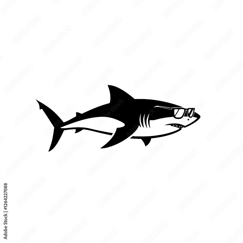 Obraz premium Sophisticated Shark Illustration Featuring Eyewear on a Minimalist White Background