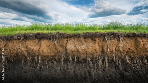 A field of deep-rooted cover crops breaking up compacted soil layers, enhancing permeability. photo