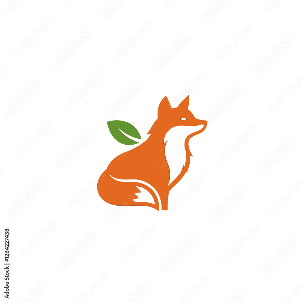 Obraz premium Minimalist Fox Logo With Green Leaf Symbol On White Background