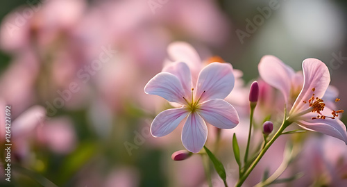 A serene close-up of Hatai Yatthip flowers in full bloom with soft, blurred background and gentle lighting