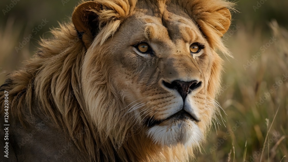 Intense Close-Up of Panthera leo melanochaita with Golden Eyes and Majestic Mane Intense Close-Up of Panthera leo melanochaita with Golden Eyes and Majestic Mane
