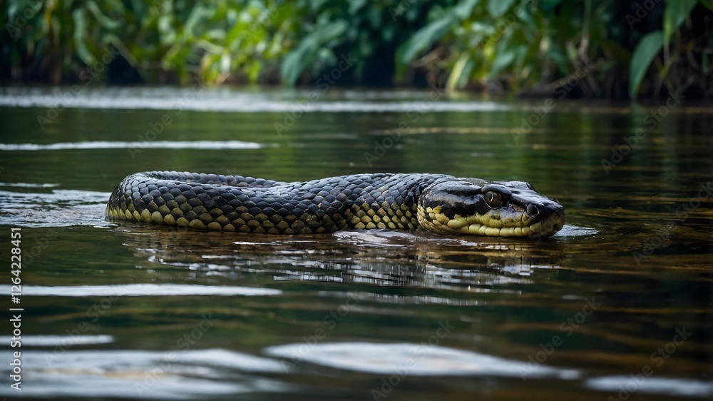 Fototapeta premium Anaconda in the Amazon: Majestic Predator Amidst Lush Greenery