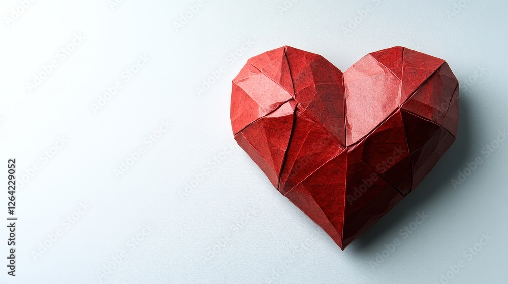Red origami heart with geometric design on white background. Red origami heart with geometric design on white background.