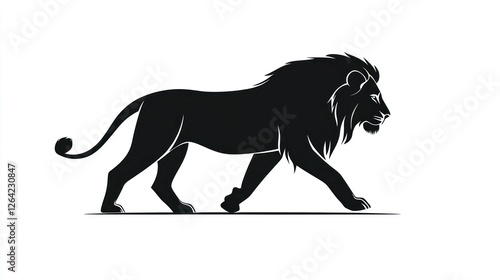 Majestic lion walking, African savanna background, wildlife illustration