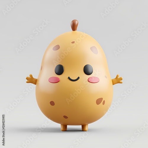 a cute cartoonish yellow figure with brown spots and pink cheeks standing up on all four legs. photo