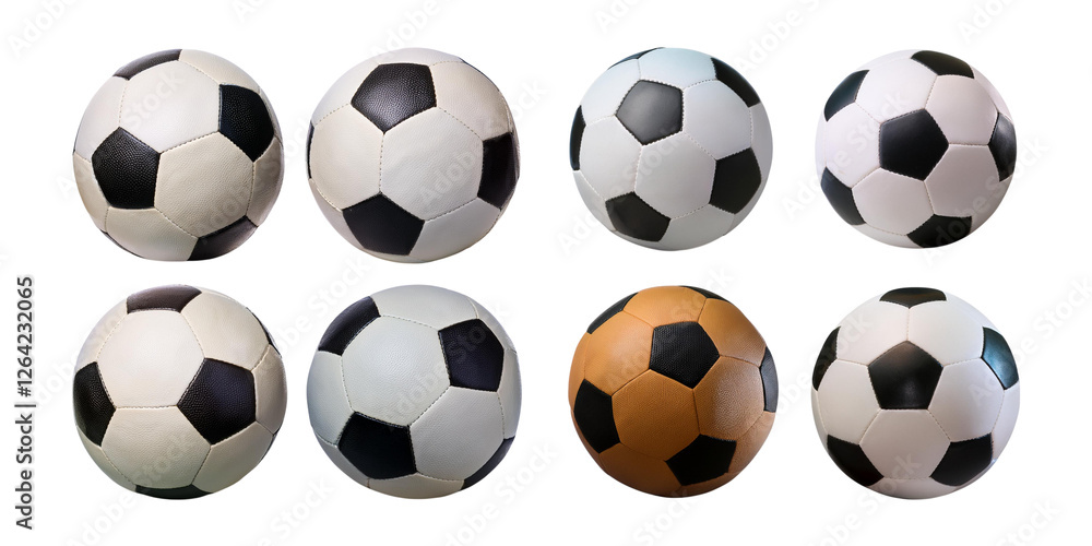 Naklejka premium Variety of Soccer Balls on a White Background for Sports Themes, isolated on transparent background