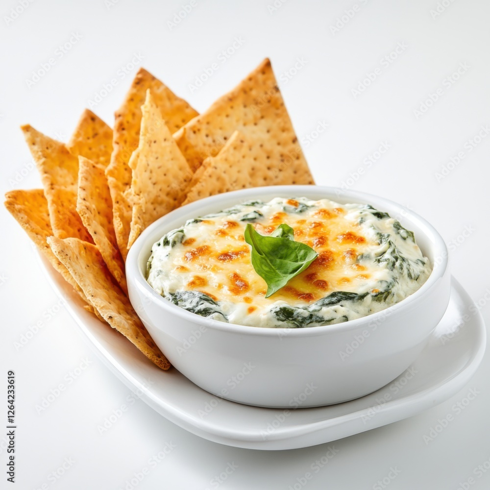 Creamy Spinach Dip with Tortilla Chips on a White Plate for a Delicious Appetizer Presentation Creamy Spinach Dip with Tortilla Chips on a White Plate for a Delicious Appetizer Presentation