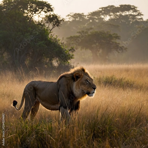 Wallpaper Mural Panthera leo Sinhaleyus Prowling Through the Sri Lankan Plains at Dawn Torontodigital.ca