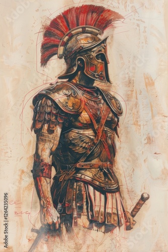 500 BCE armor character drawing sketch representation. photo