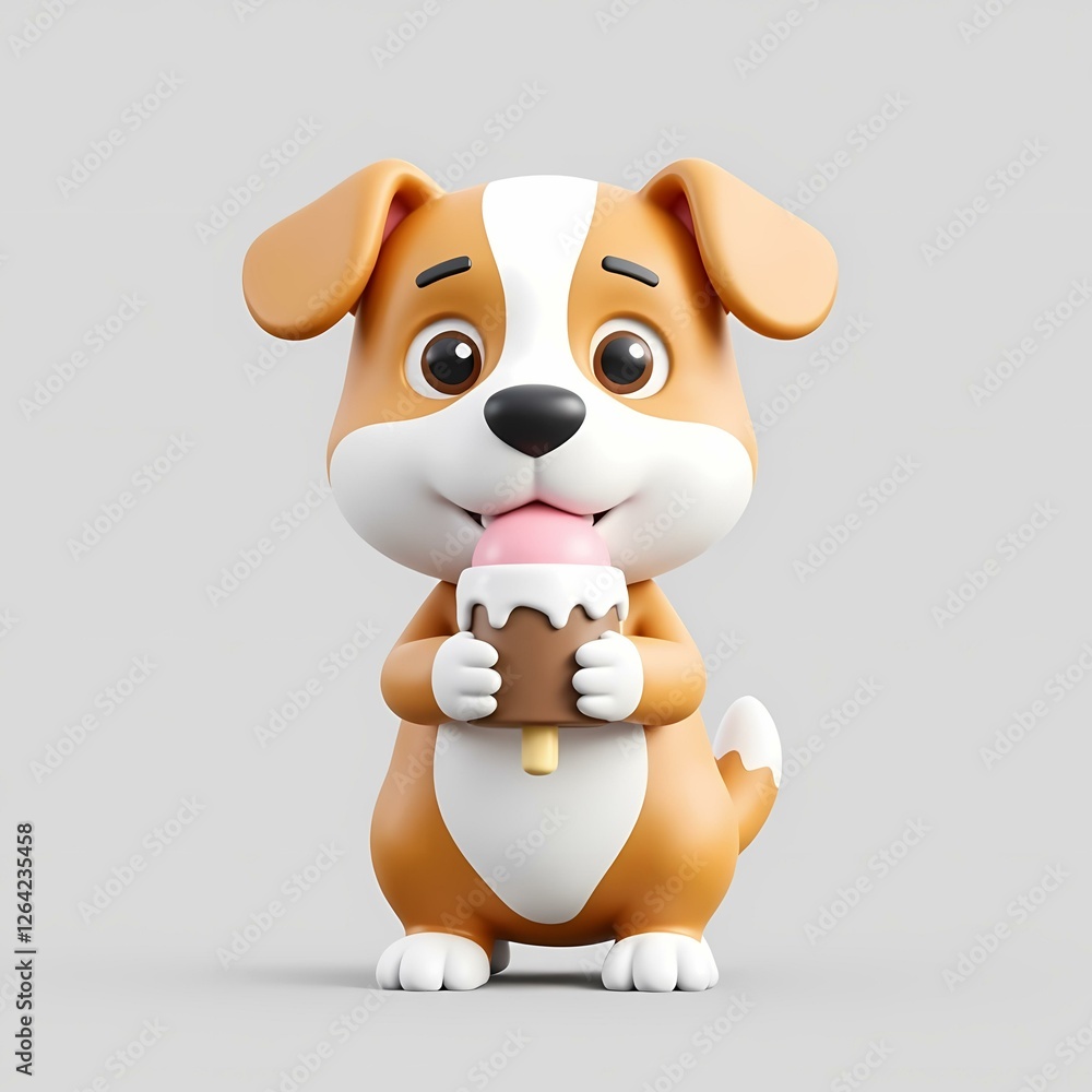 Fototapeta premium A dog is holding an ice cream cone.