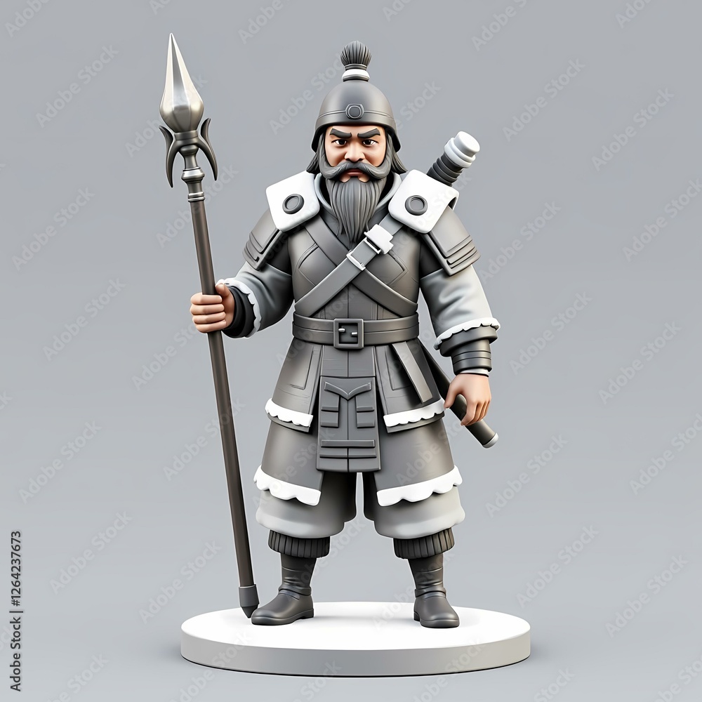 Fototapeta premium A figurine of an angry medieval soldier with a spear.