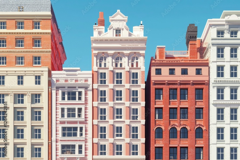 Fototapeta premium Colorful buildings stand tall against a clear sky, symbolizing urban development