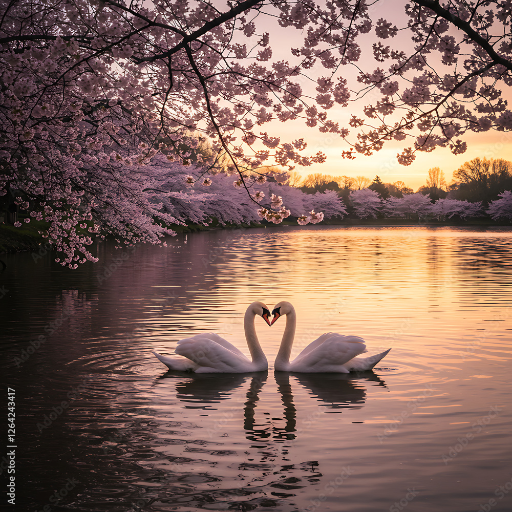 Fototapeta premium Cisne en el lago de atardecer