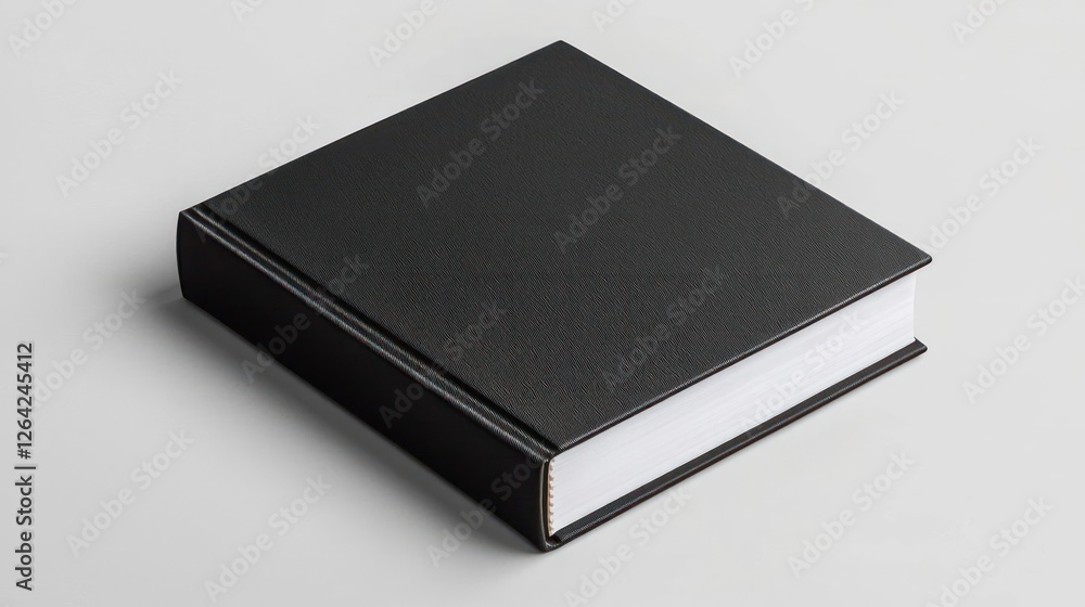 Black Square Book With Textured Cover On Gray Background Black Square Book With Textured Cover On Gray Background