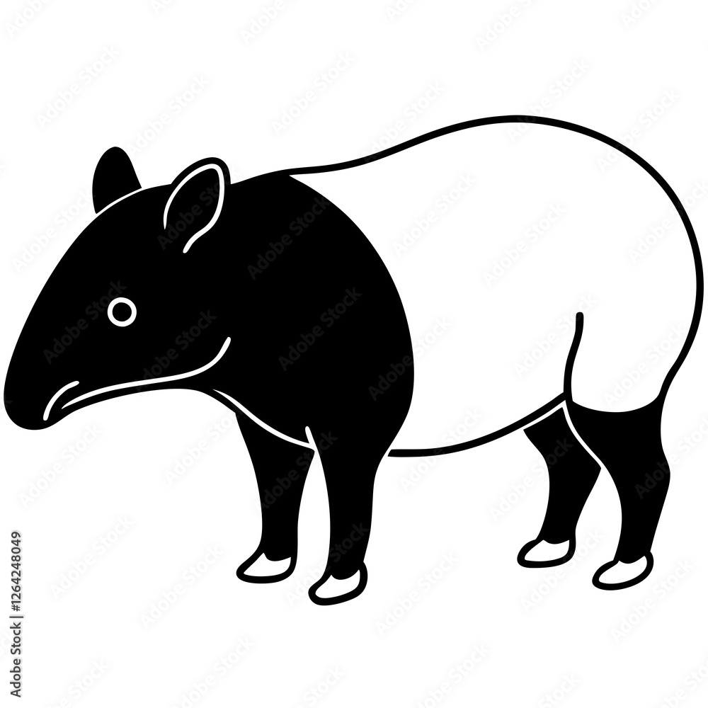 Cute Silhouette Tapir Line Art Black Vector Carton Illustration Cute Silhouette Tapir Line Art Black Vector Carton Illustration