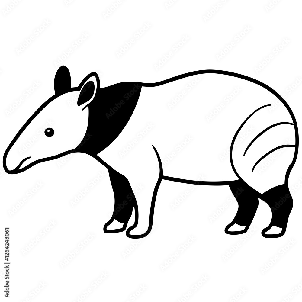 Cute Silhouette Tapir Line Art Black Vector Carton Illustration Cute Silhouette Tapir Line Art Black Vector Carton Illustration