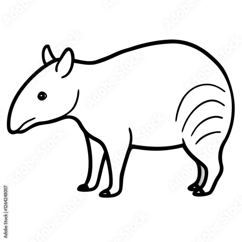 Cute Silhouette Tapir Line Art Black Vector Carton Illustration