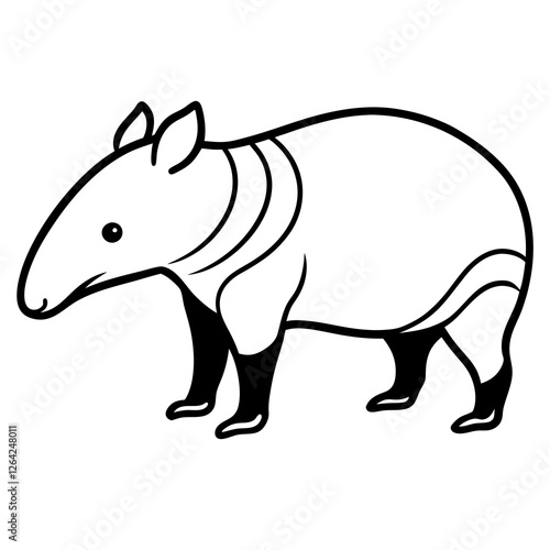 Cute Silhouette Tapir Line Art Black Vector Carton Illustration