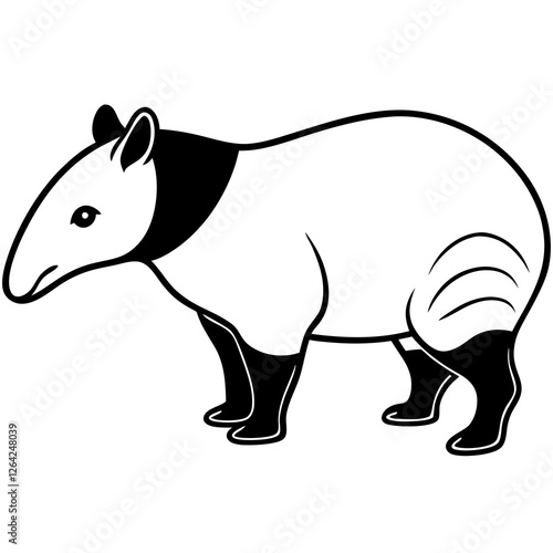 Cute Silhouette Tapir Line Art Black Vector Carton Illustration