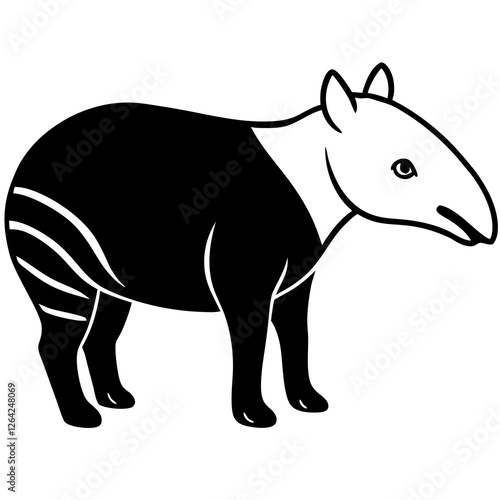 Cute Silhouette Tapir Line Art Black Vector Carton Illustration