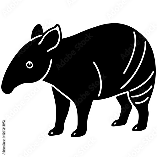 Cute Silhouette Tapir Line Art Black Vector Carton Illustration