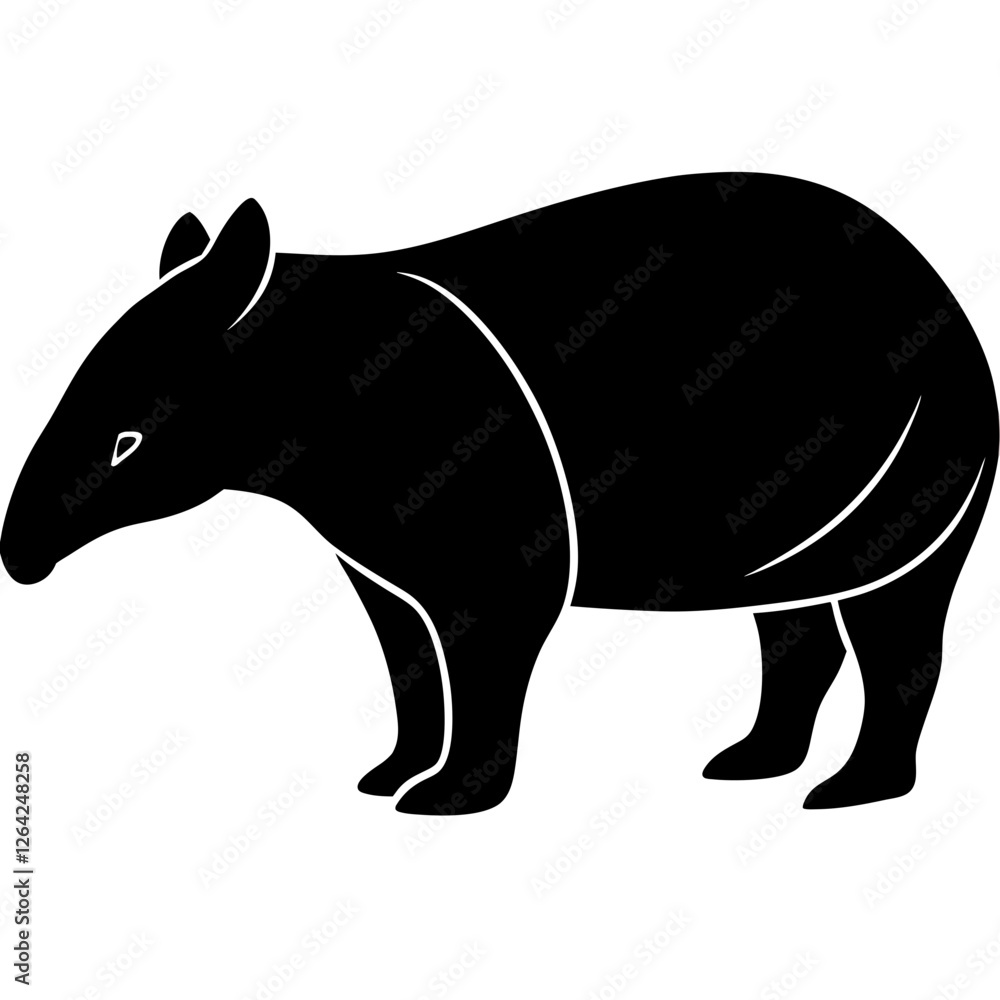 Obraz premium Cute Silhouette Tapir Line Art Black Vector Carton Illustration